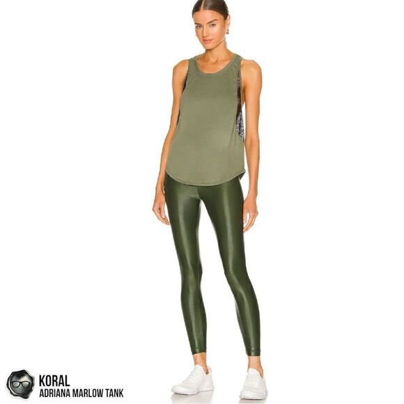 KORAL ACTIVEWEAR ADRIANA MARLOW MESH PANEL TANK IN JUNIPER & BLACK WOMEN SMALL - Picture 4 of 14